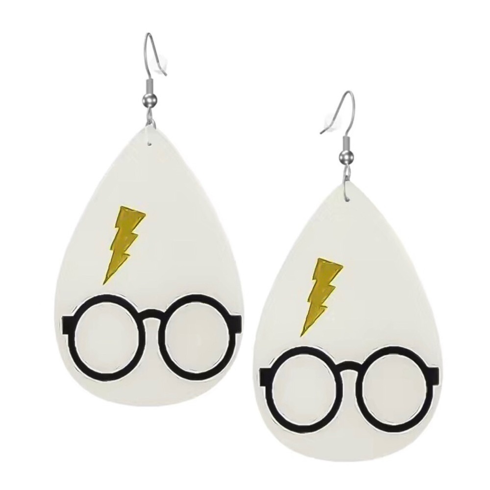 Harry Potter Leather Dangle Earrings, White, Black, Lime Green - Picture 7 of 14